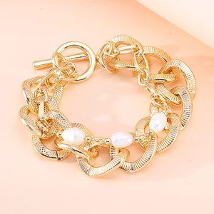 🆕Layered Pearl Chain Link Toggle Bracelet